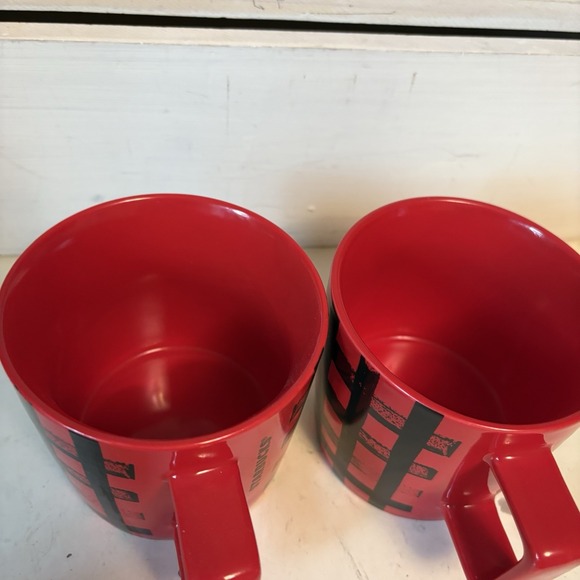 Set of 2 Starbucks 2016 Coffee Mugs Red Black Plaid Checkered 14oz Holiday Cups - Picture 4 of 10